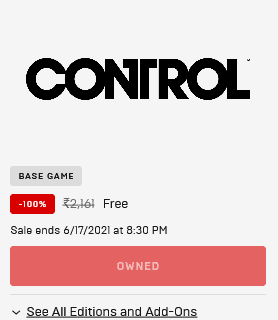 Control : Get Free Game On Epic Store